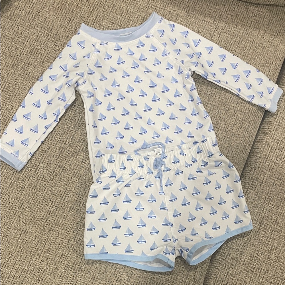 Edgehill Collection Blue and White Kids Swim Trunks